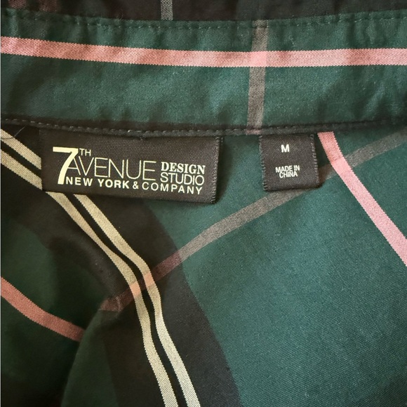 7th Avenue New York & Company long Sleeve Green Plaid Blouse - Picture 5 of 6